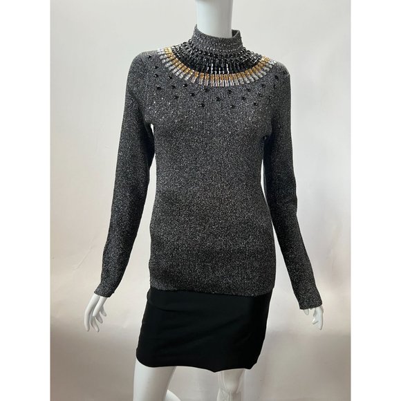 Investments Jeweled Neck Sweater  Large Black  Vintage Cotton Poly Blend - Picture 10 of 16
